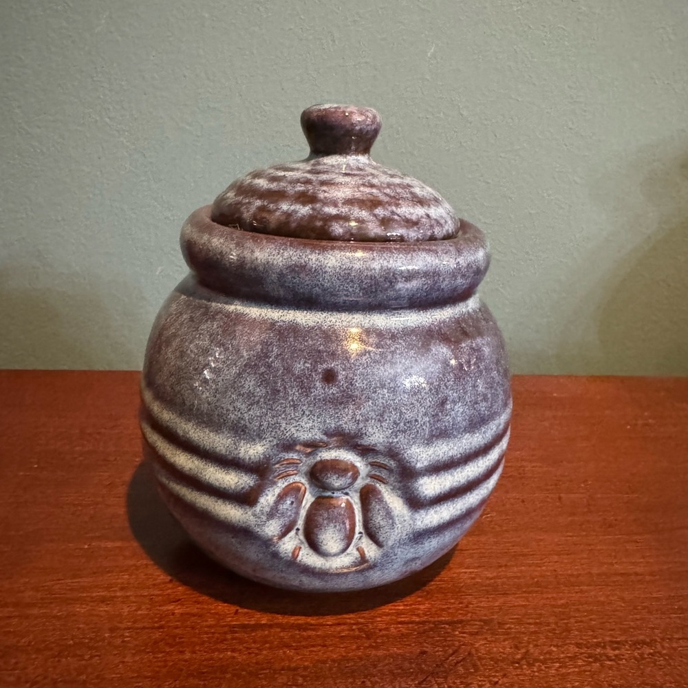 Cutiset Ceramic Honey Pot with Lid and Dipper, 20oz rustic Honey Jar (Blue)